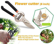 Load image into Gallery viewer, DeoDap Gardening Tools - Reusable Rubber Gloves, Pruners Scissor(Flower Cutter) & Garden Tool Wooden Handle (3pcs-Hand Cultivator, Small Trowel, Garden Fork)